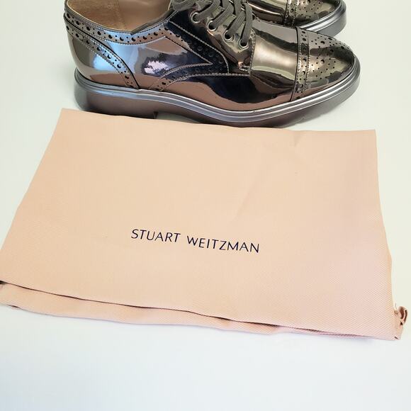 NWOT Stuart Weitzman Darra Gunmetal Lace Up Oxford Shoe 6B Metallic Statement - Picture 10 of 12